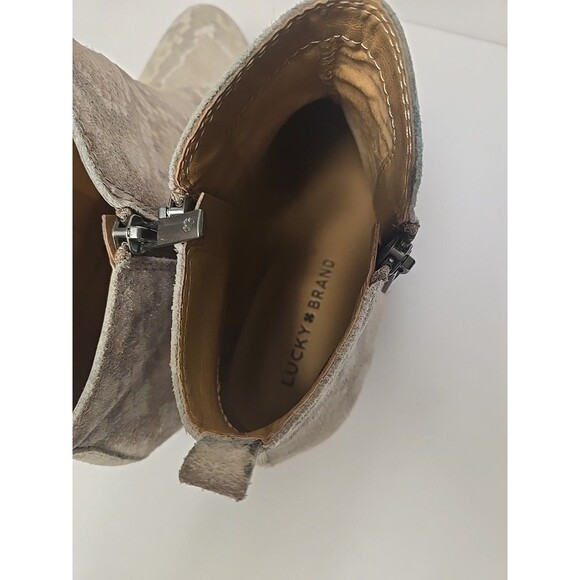 Lucky Brand Women's Grey Basel Leather Booties Gray Tan Green Snake Print 7M - Picture 6 of 11